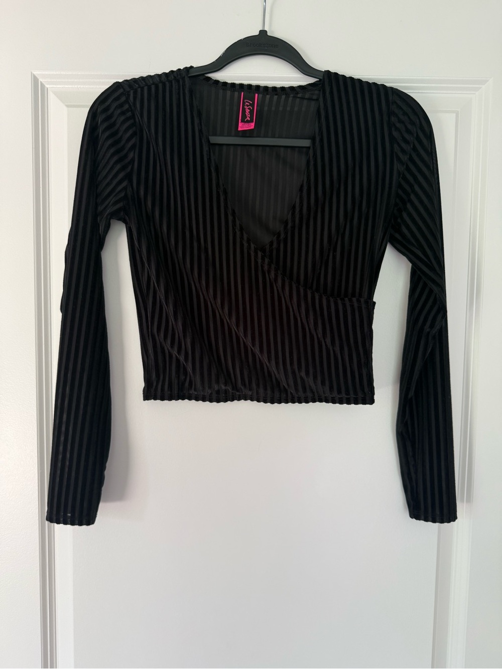 La SENZA Black Ribbed Wrap-Style Long Sleeve Crop Top